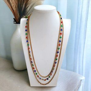 Vintage Triple Layer Crystal Multicolor Bead Chain 30" Spring Ring Closure